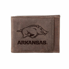 Front Pocket Wallet w/ RFID Blocking, University of Arkansas, Brown, Collegiate, Home