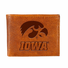 University of Iowa, Embossed 100% Genuine Tumbled Leather Passcase Bi-, Collegiate, Home