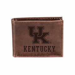 University of Kentucky, Bi-Fold Wallet, Brown, CH, 100% Genuine Leathe, Collegiate, Home
