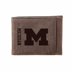 Front Pocket Wallet w/ RFID Blocking, University Of Michigan, Brown, Collegiate, Home