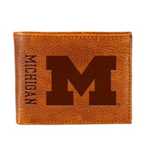 University Of Michigan, Embossed 100% Genuine Tumbled Leather Passcase, Collegiate, Home