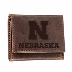 University of Nebraska, Tri-Fold Wallet, Brown, CH, 100% Genuine Leath, Collegiate, Home