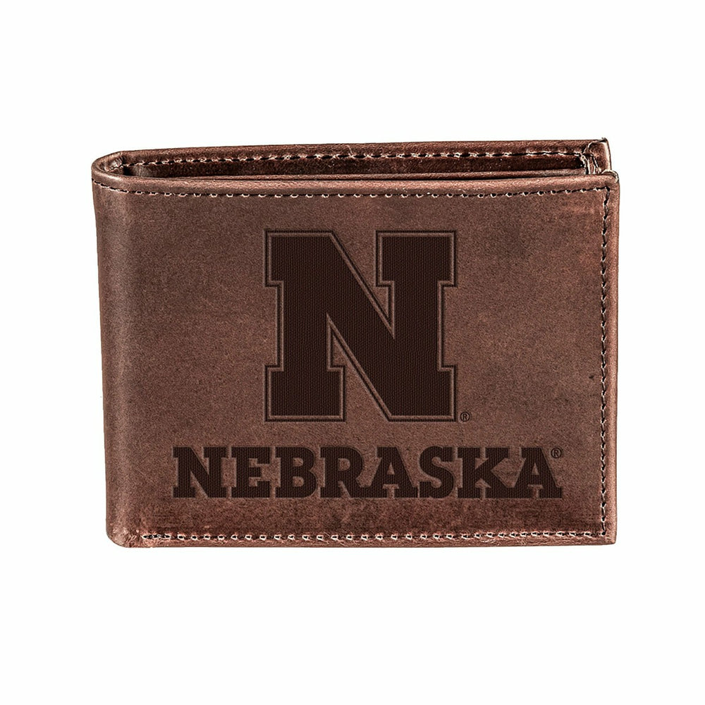 University of Nebraska, Bi-Fold Wallet, Brown, CH, 100% Genuine Leathe, Collegiate, Home