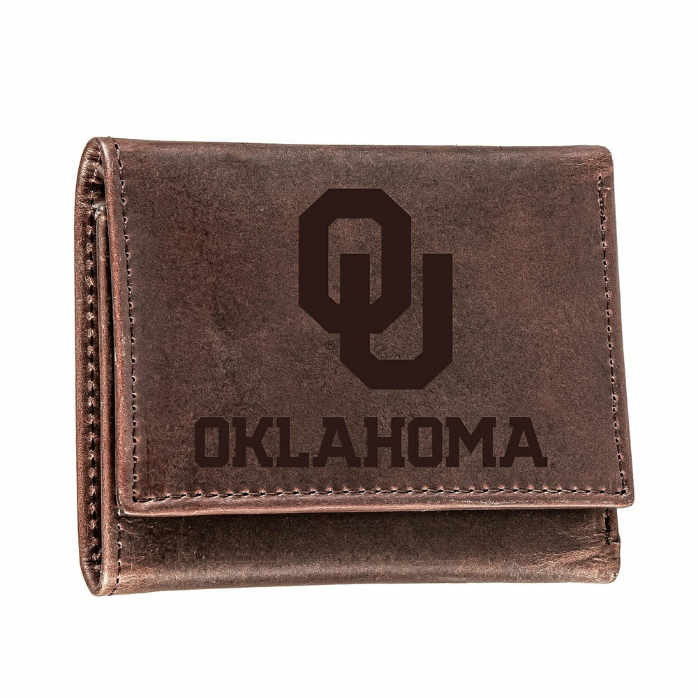 University of Oklahoma, Tri-Fold Wallet, Brown, CH, 100% Genuine Leath, Collegiate, Home
