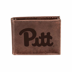 University of Pittsburgh, Bi-Fold Wallet, Brown, CH, 100% Genuine Leat, Collegiate, Home
