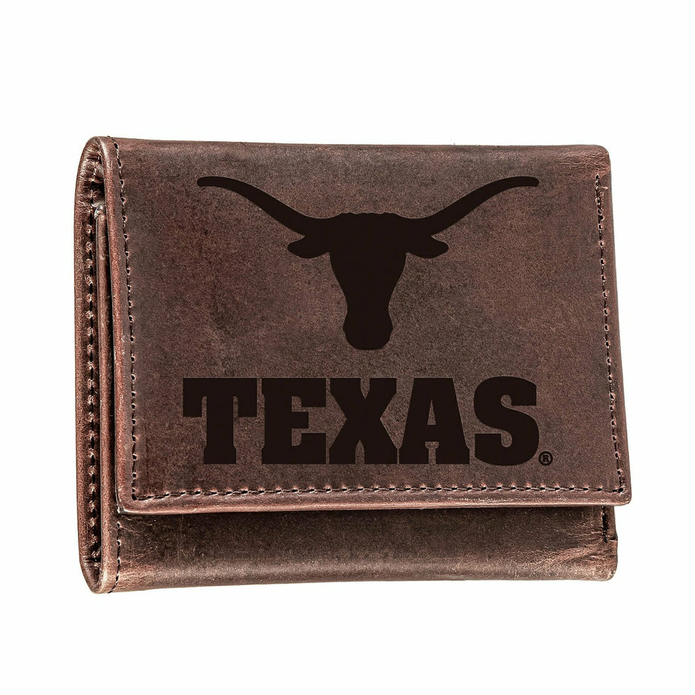 University of Texas, Tri-Fold Wallet, Brown, CH, 100% Genuine Leather, Collegiate, Home