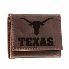 University of Texas, Tri-Fold Wallet, Brown, CH, 100% Genuine Leather, Collegiate, Home