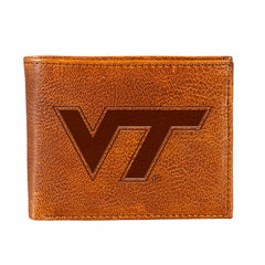 Virginia Tech, Embossed 100% Genuine Tumbled Leather Passcase Bi-Fold , Collegiate, Home