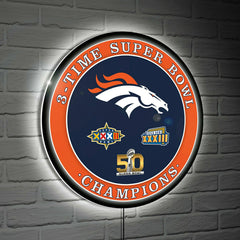 Denver Broncos 3X Superbowl Champions Football Round LED Wall Decor, NFL, Home