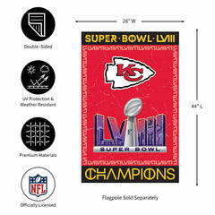 Kansas City Chiefs SB58 Champions Embossed Suede House Flag, NFL, Home