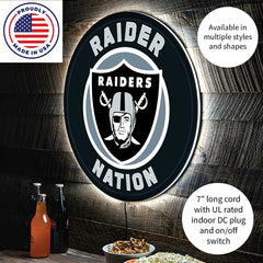 LED Wall Decor, Round, Las Vegas Raiders, NFL, Home
