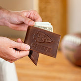 Kansas City Chiefs, Bi-Fold Wallet, Brown, CH, 100% Genuine Leather, Home