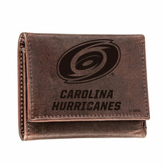 Carolina Hurricanes, Tri-Fold Wallet, Brown, CH, 100% Genuine Leather, Home