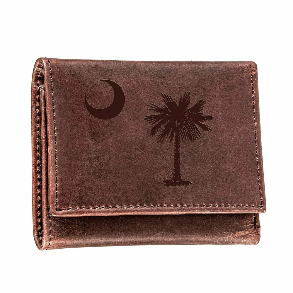 Tri-Fold Wallet, Brown, CH, 100% Genuine Leather, South Carolina State, Home
