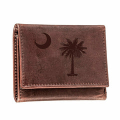 Tri-Fold Wallet, Brown, CH, 100% Genuine Leather, South Carolina State, Home