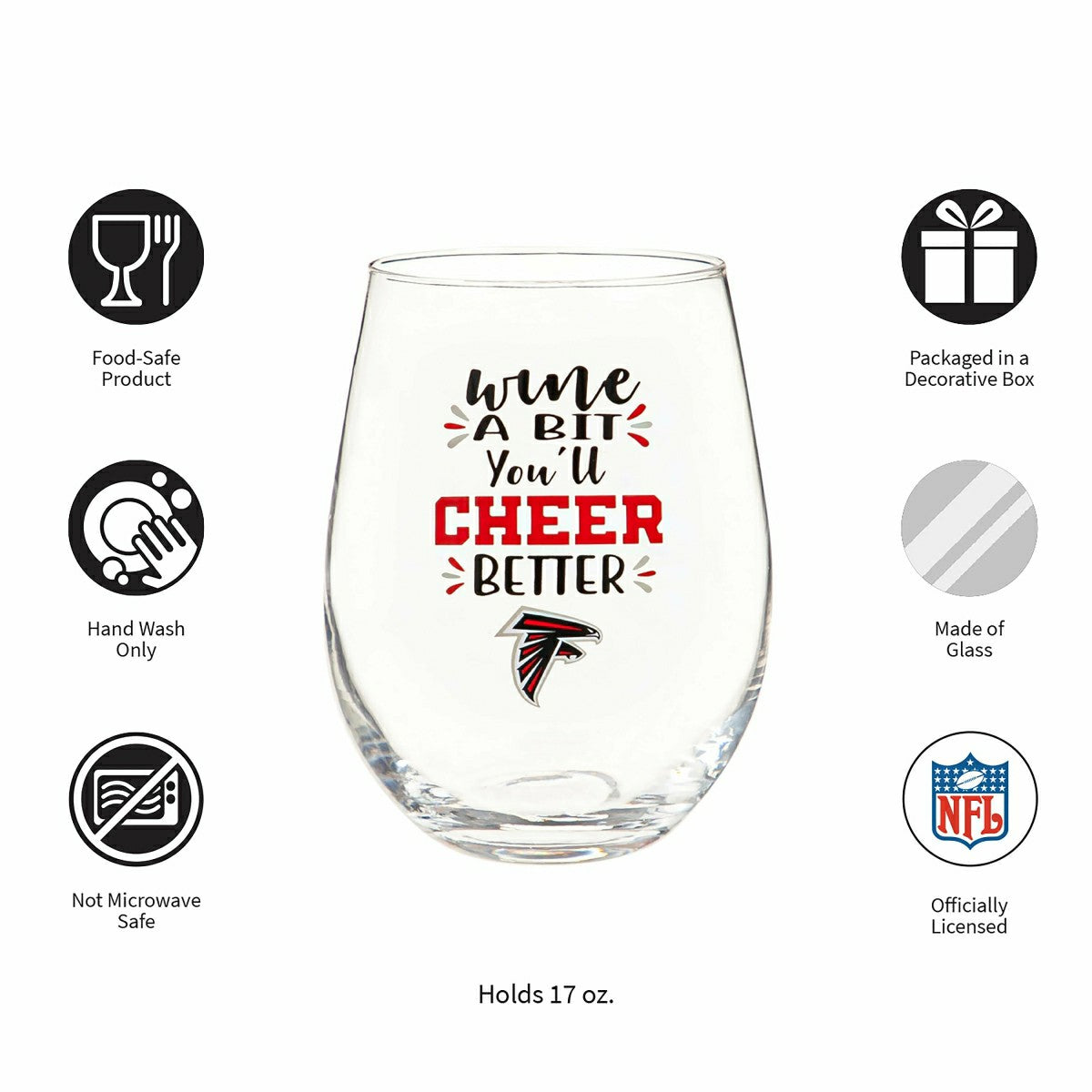 Atlanta Falcons, 17oz Boxed Stemless Wine, NFL, Home