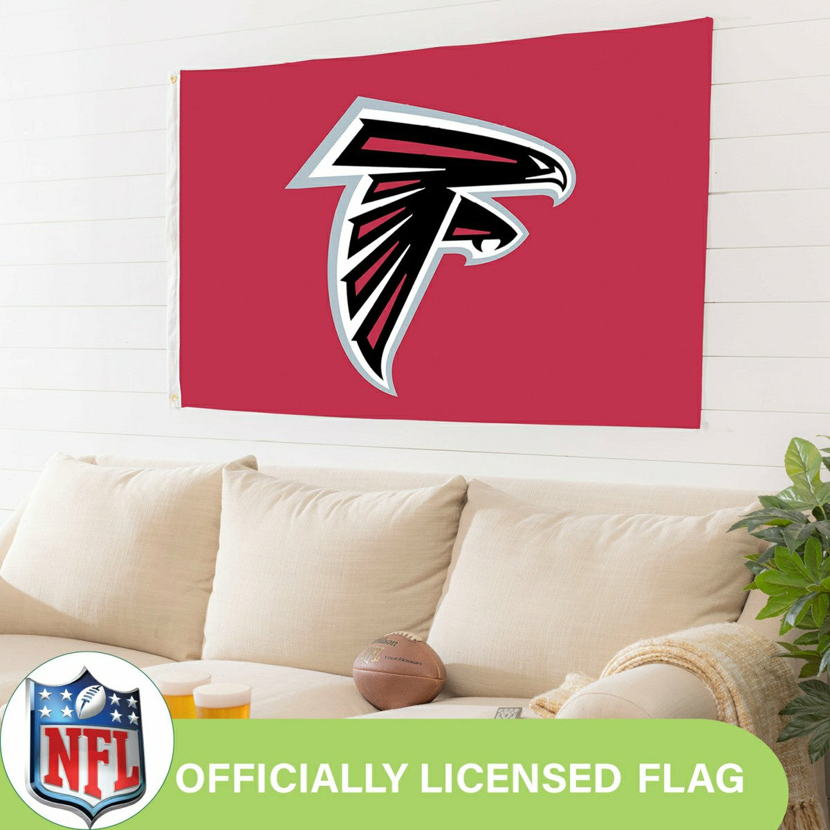 Atlanta Falcons Single Sided Flag w/ 2 Grommets, 3'x5', NFL, Home
