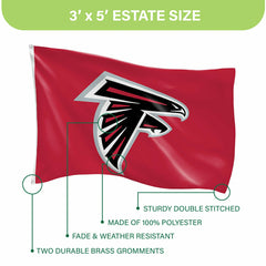 Atlanta Falcons Single Sided Flag w/ 2 Grommets, 3'x5', NFL, Home