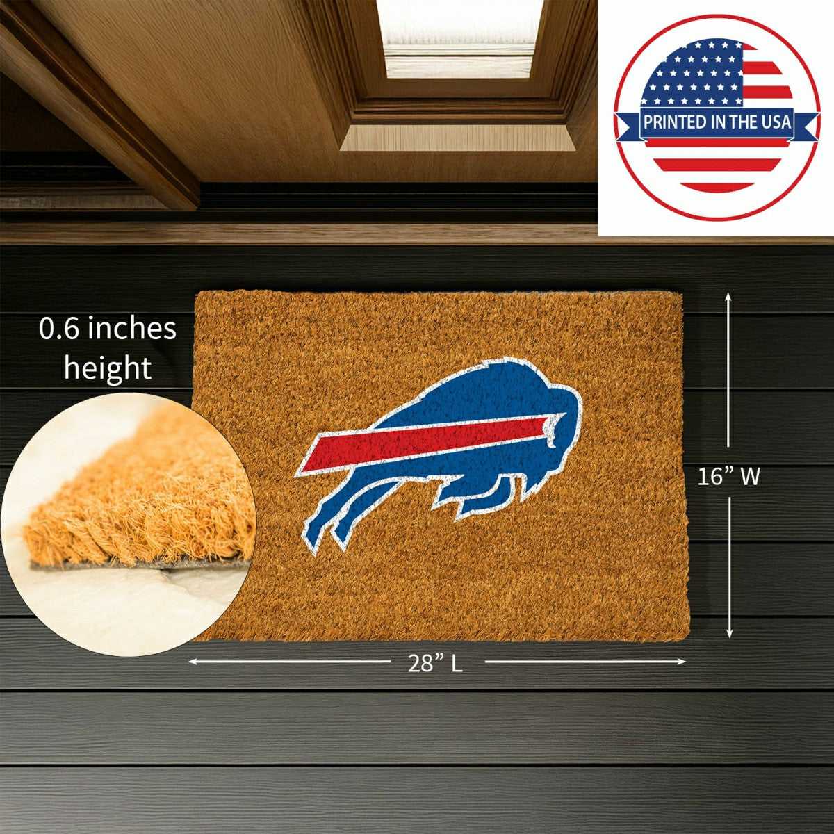 Coir Mat, 16"x28", Buffalo Bills, NFL