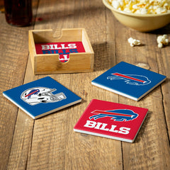 Buffalo Bills Ceramic Coasters Set, 4pcs with Wood Caddy, NFL