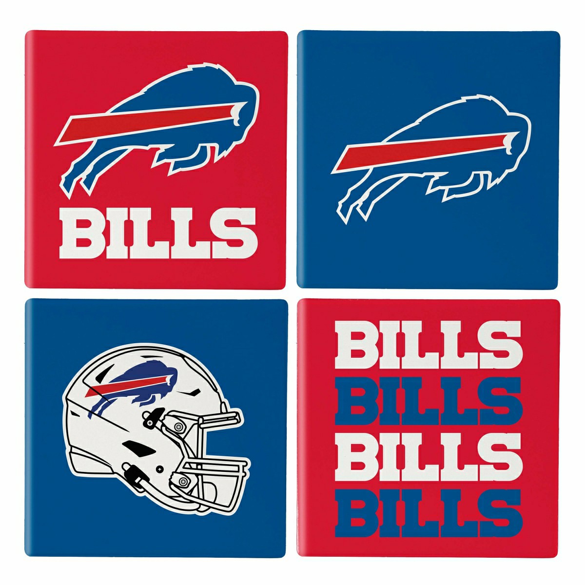 Buffalo Bills Ceramic Coasters Set, 4pcs with Wood Caddy, NFL