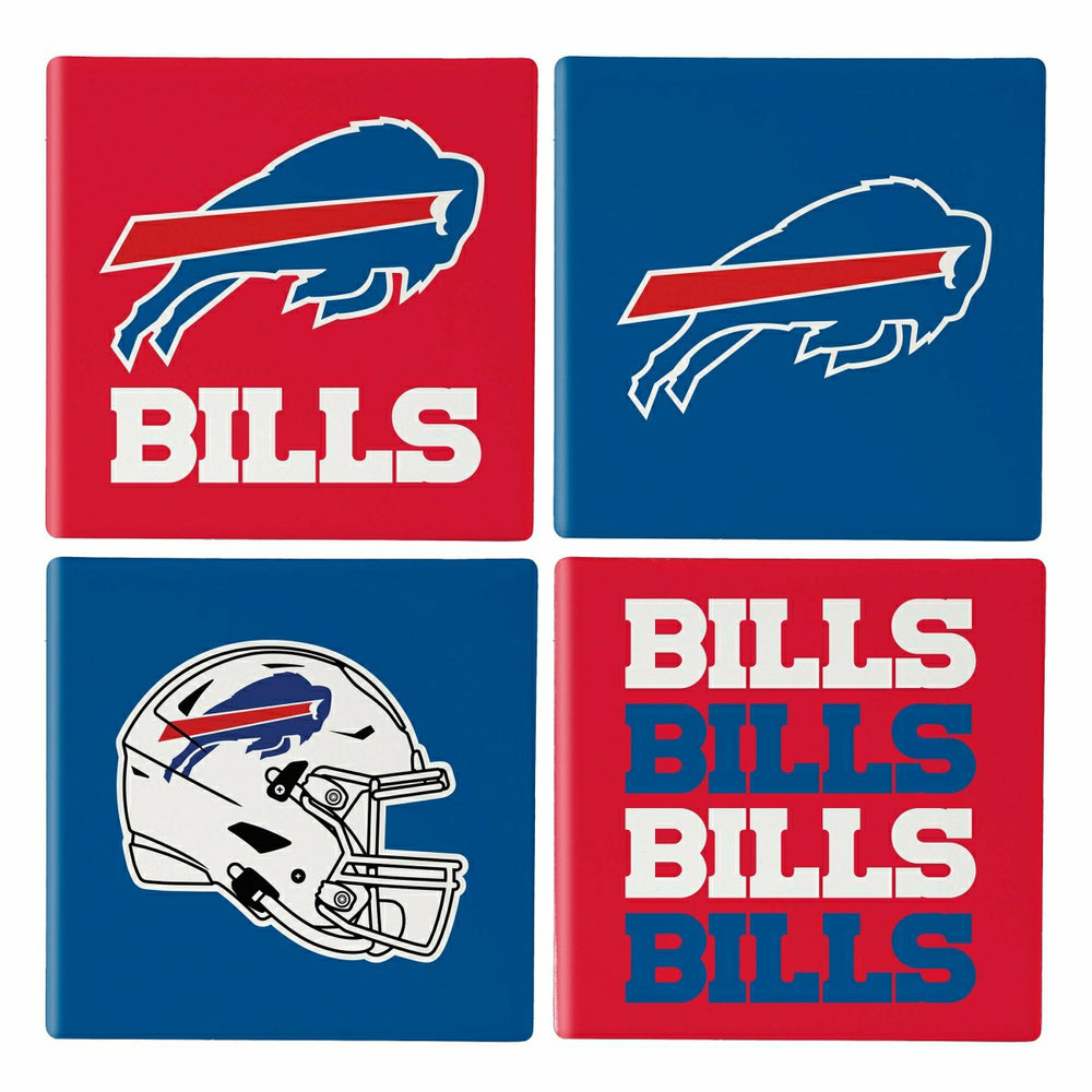 Buffalo Bills Ceramic Coasters Set, 4pcs with Wood Caddy, NFL