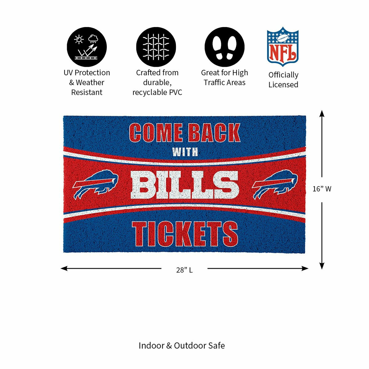 28" x 16" PVC Trapper Mat, Come Back with Tickets, Buffalo Bills, NFL