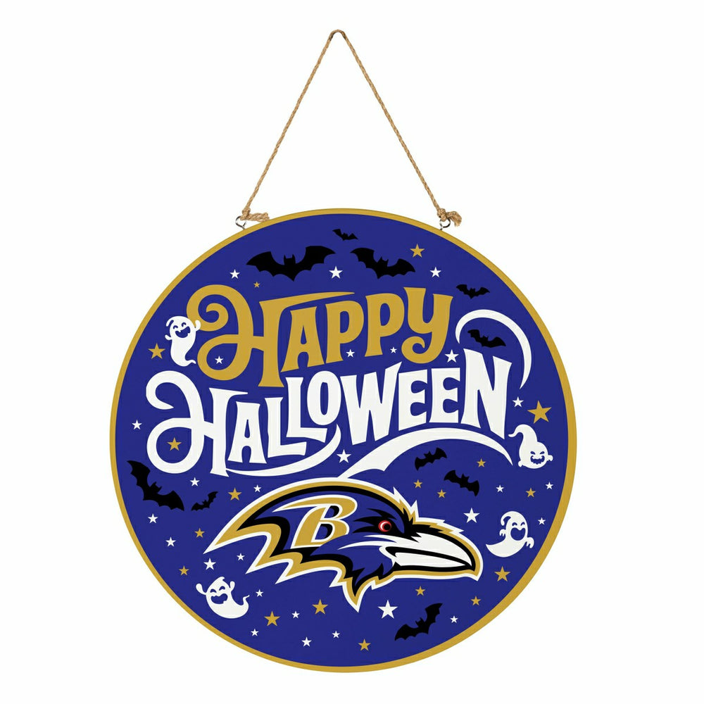 Baltimore Ravens Halloween Round Door Décor with Hanging Rope, 18x18, NFL, Home