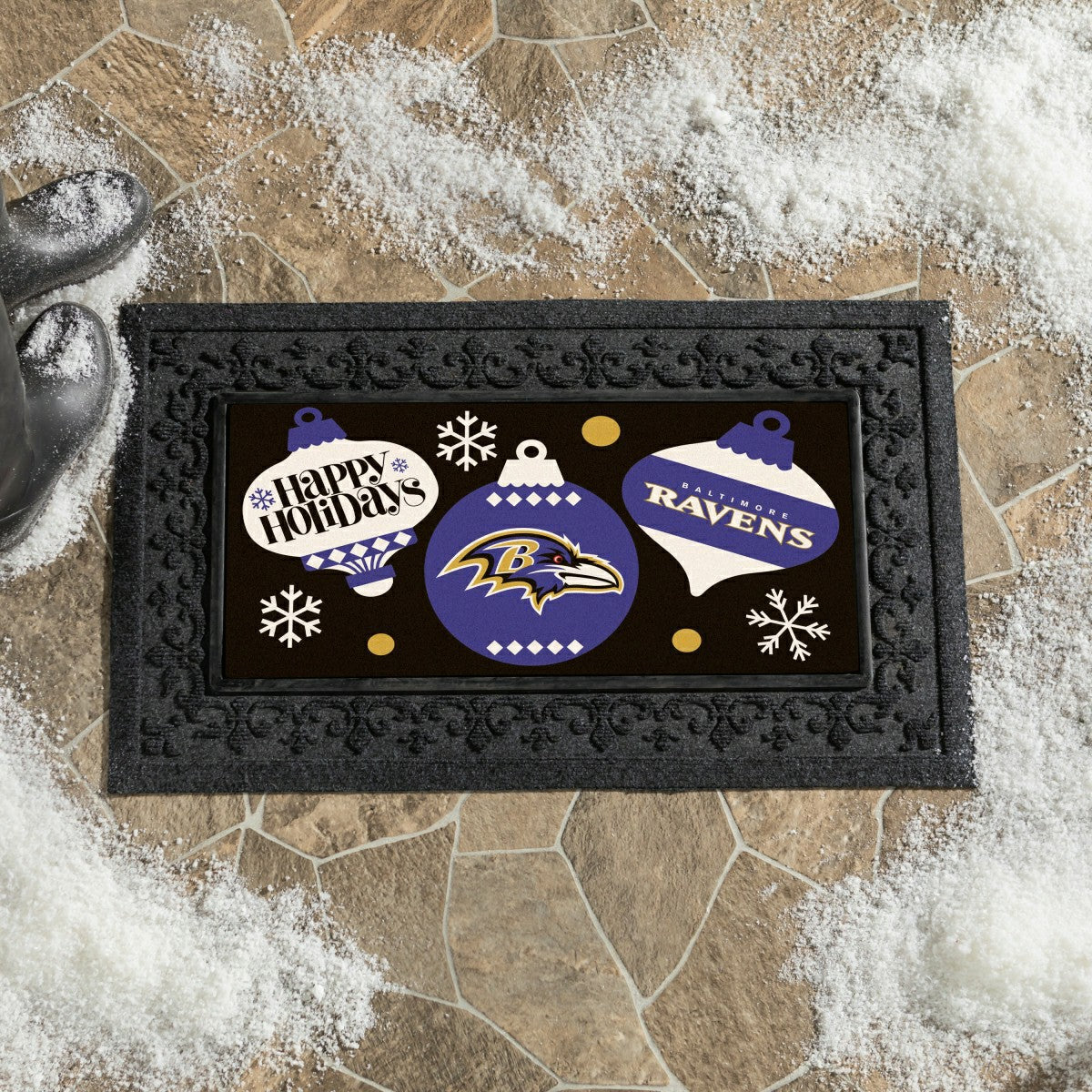 Baltimore Ravens Holiday Flocked Coir Sassafras Switch Mat, 22"x10", NFL
