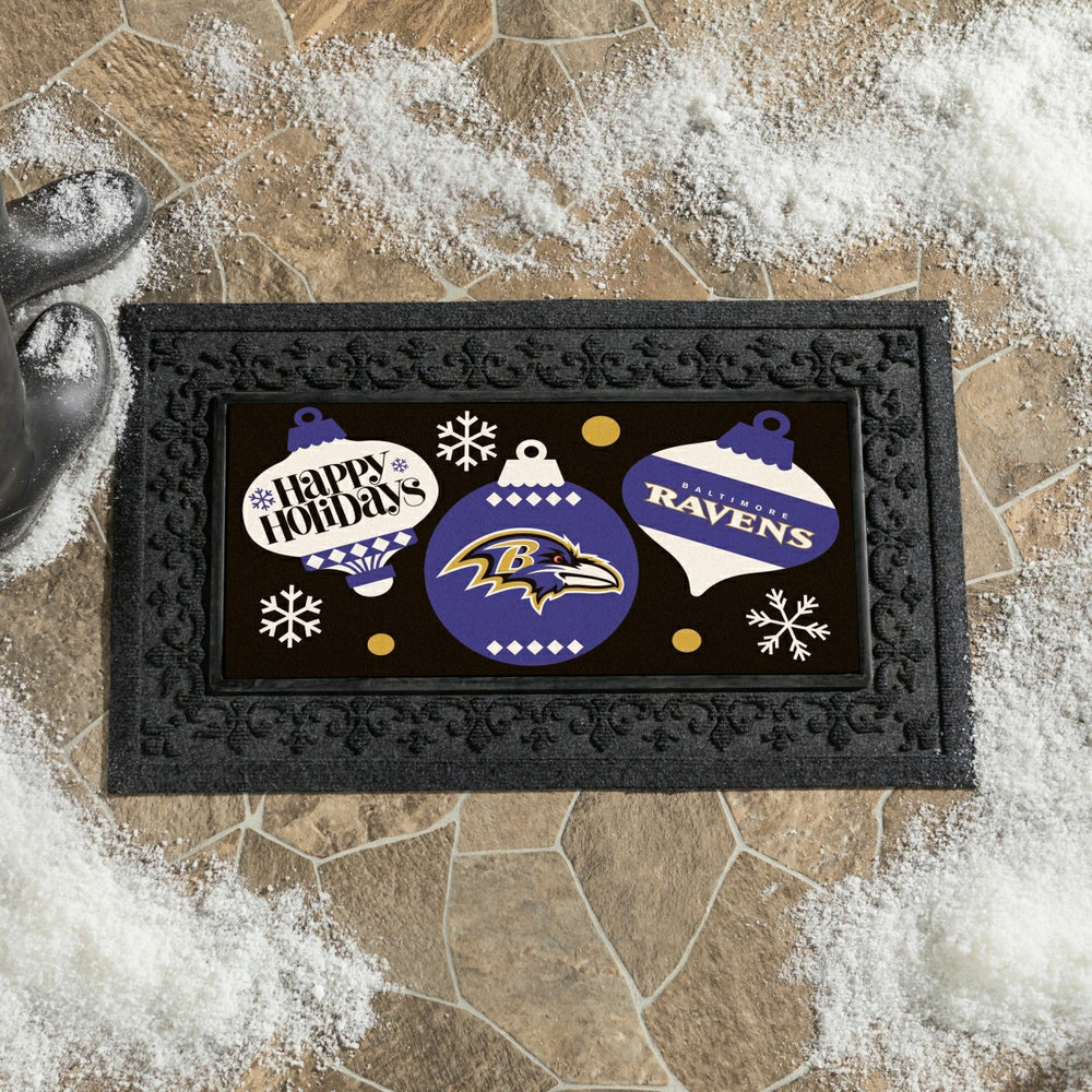 Baltimore Ravens Holiday Flocked Coir Sassafras Switch Mat, 22"x10", NFL