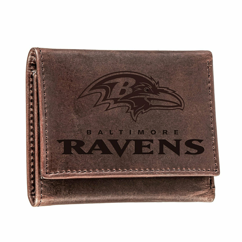 Baltimore Ravens, Tri-Fold Wallet, Brown, CH, 100% Genuine Leather, NFL, Home