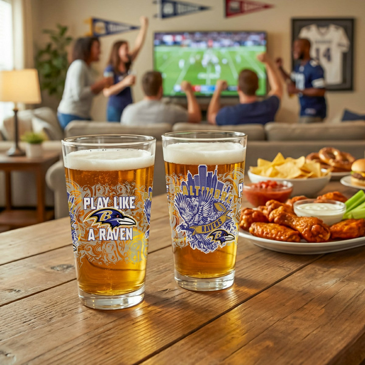 Baltimore Ravens 16oz Glass pint, Set of 2, NFL, Home