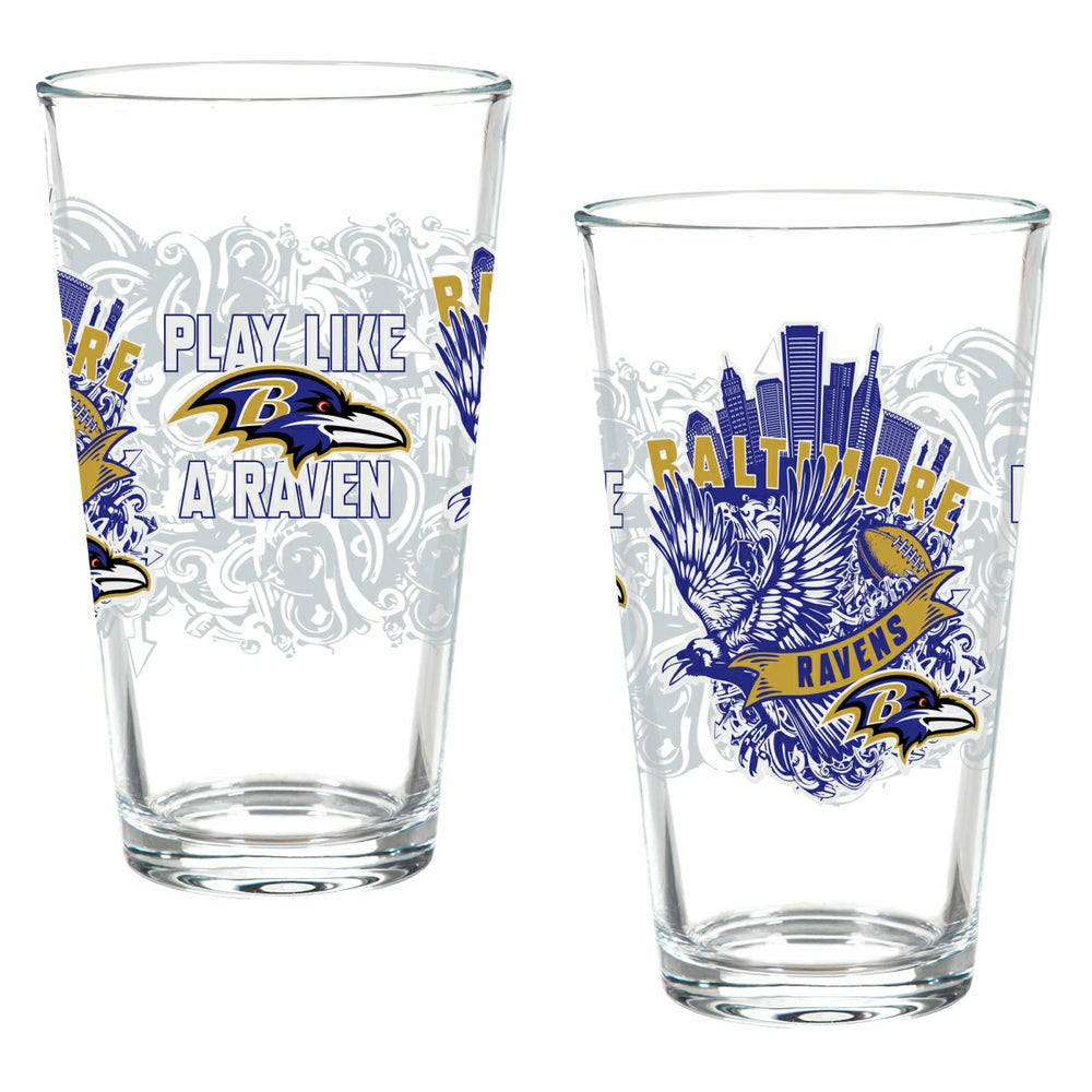 Baltimore Ravens 16oz Glass pint, Set of 2, NFL, Home