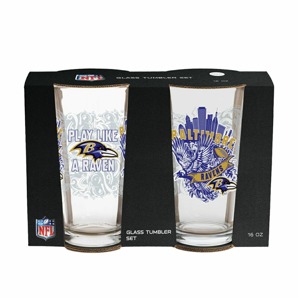 Baltimore Ravens 16oz Glass pint, Set of 2, NFL, Home