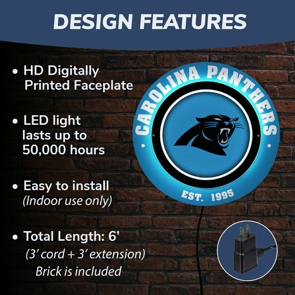 Carolina Panthers, Metal Lite, Round, NFL
