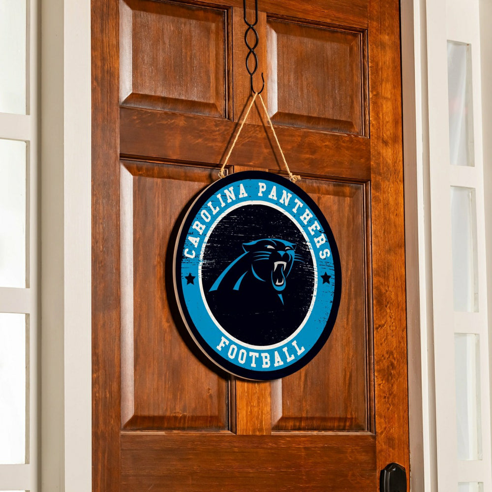 Carolina Panthers Round Door Décor with Hanging Rope, 18x18, NFL, Home