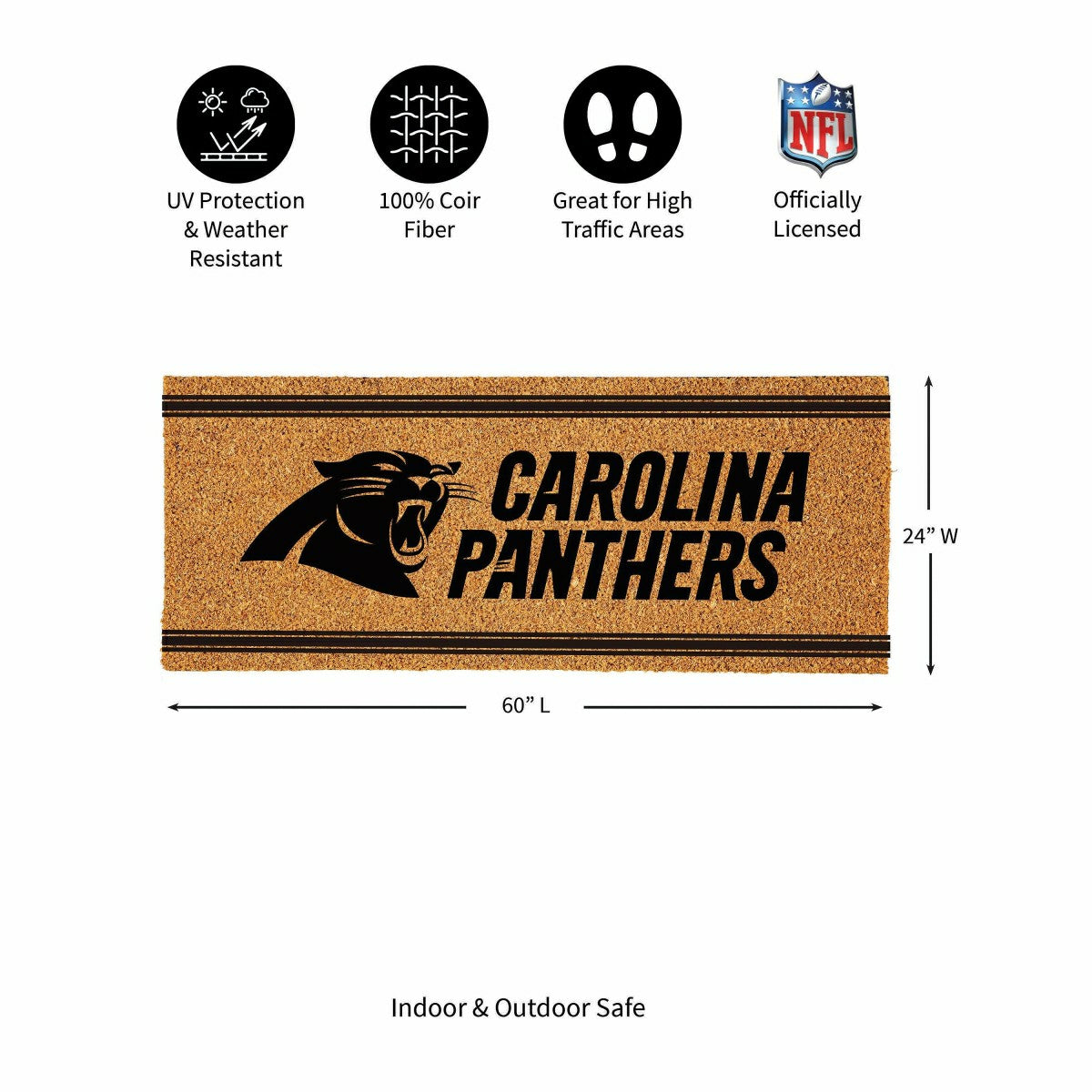 Carolina Panthers Extra Large One Color Coir Mat, 60"x24", NFL