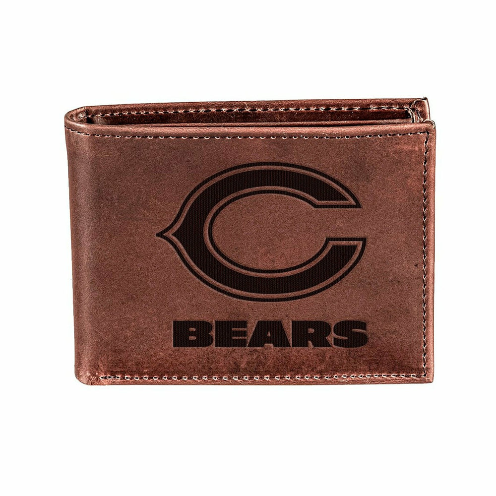Chicago Bears, Bi-Fold Wallet, Brown, CH, 100% Genuine Leather, NFL, Home