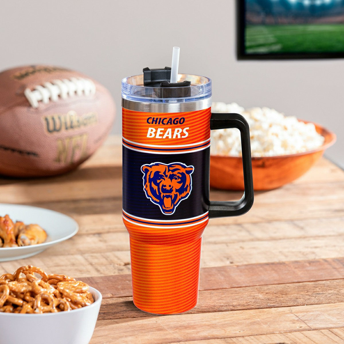 40oz Stainless Steel Canyon Cup w/ Straw, Chicago Bears, NFL, Home