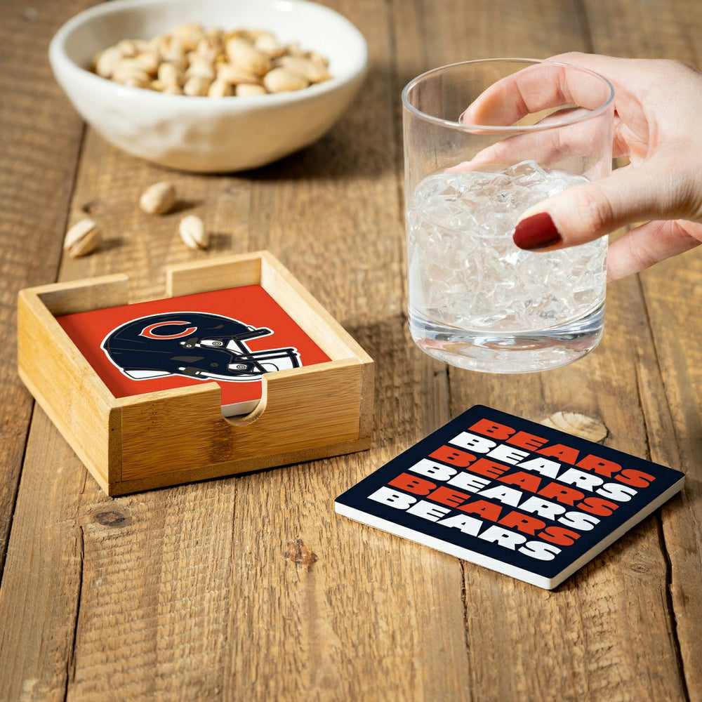 Chicago Bears Ceramic Coasters Set, 4pcs with Wood Caddy, NFL
