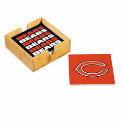 Chicago Bears Ceramic Coasters Set, 4pcs with Wood Caddy, NFL