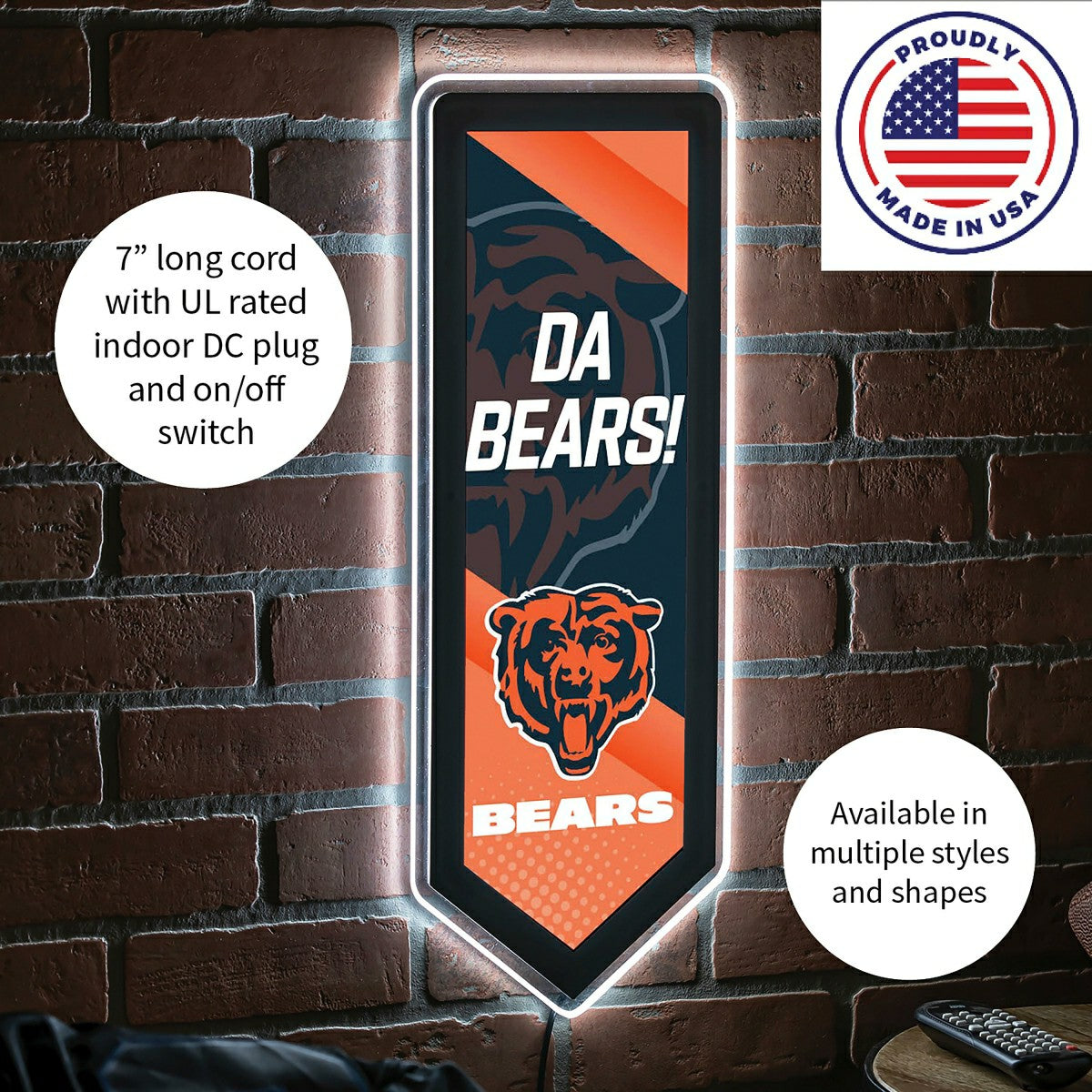 LED Wall Decor, Pennant, Chicago Bears, NFL, Home