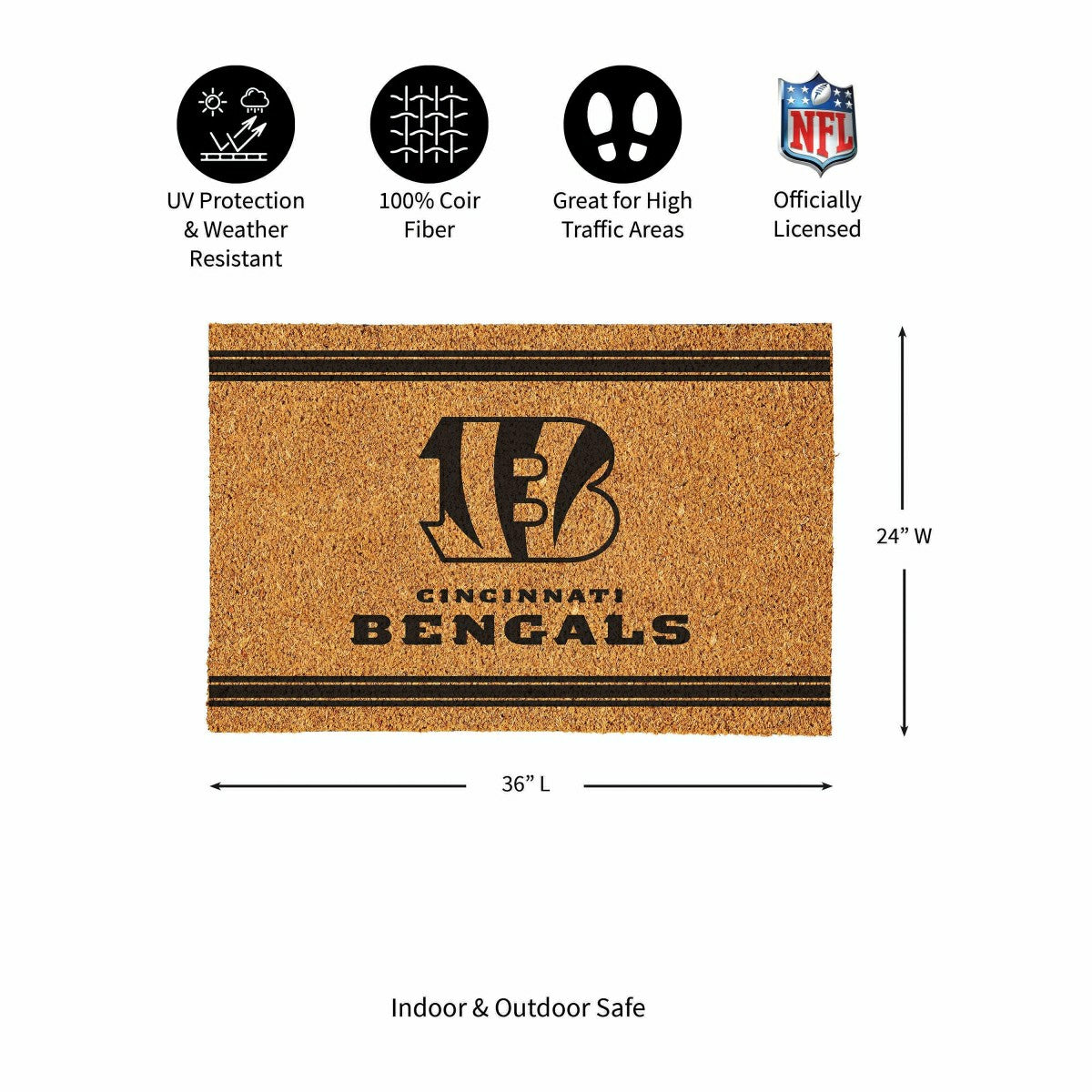 Cincinnati Bengals Large One Color Coir Mat, 36"x24", NFL