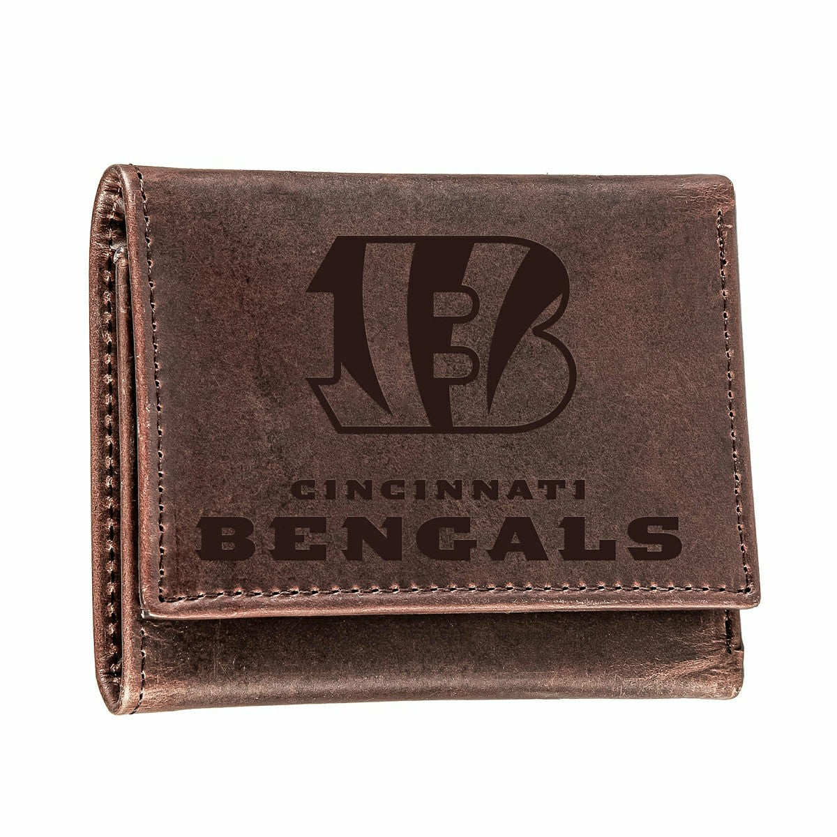 Cincinnati Bengals, Tri-Fold Wallet, Brown, CH, 100% Genuine Leather, NFL, Home