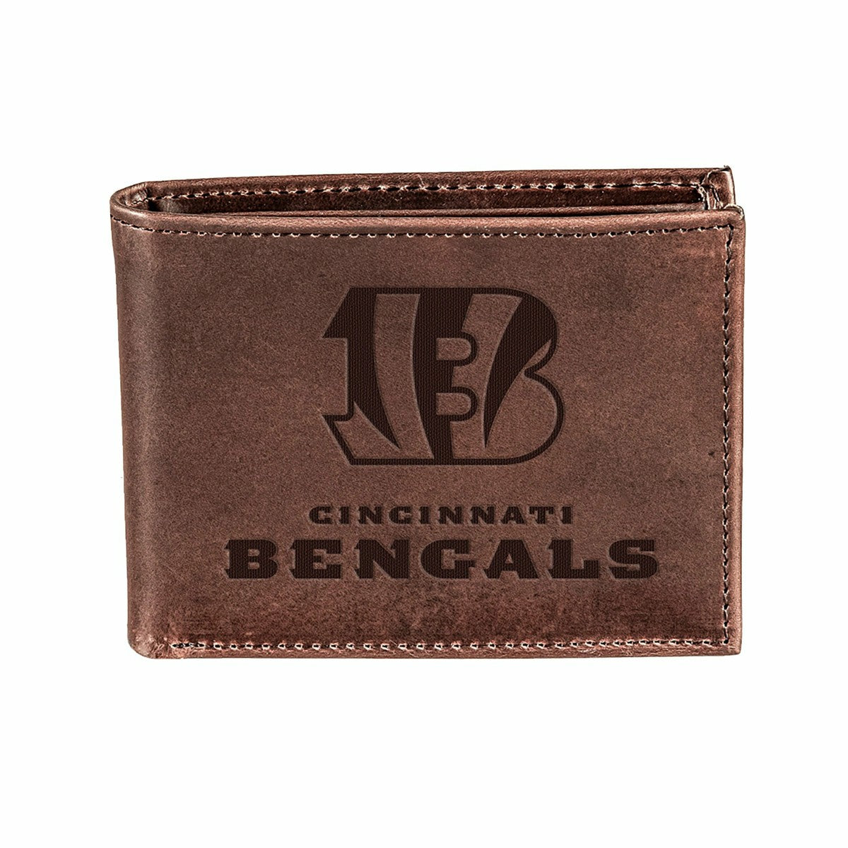 Cincinnati Bengals, Bi-Fold Wallet, Brown, CH, 100% Genuine Leather, NFL, Home