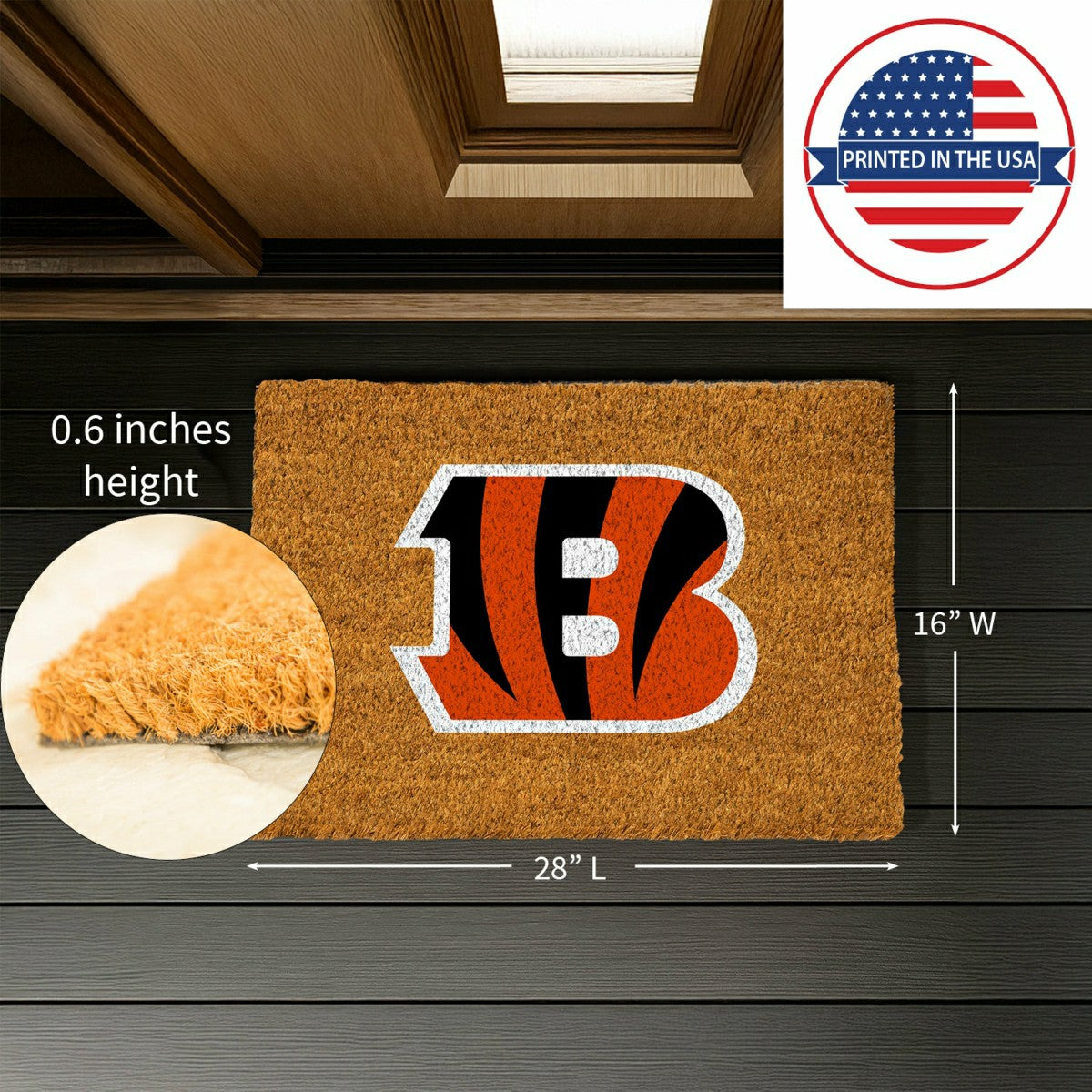 Coir Mat, 16"x28", Cincinnati Bengals, NFL