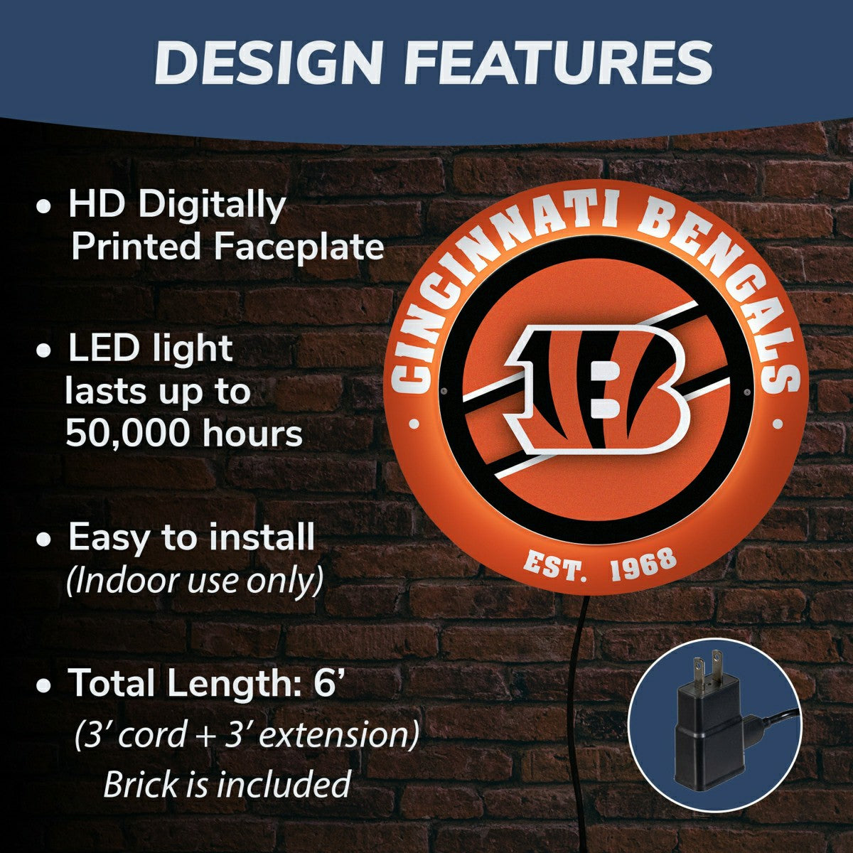 Cincinnati Bengals, Metal Lite, Round, NFL
