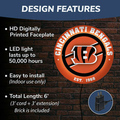 Cincinnati Bengals, Metal Lite, Round, NFL
