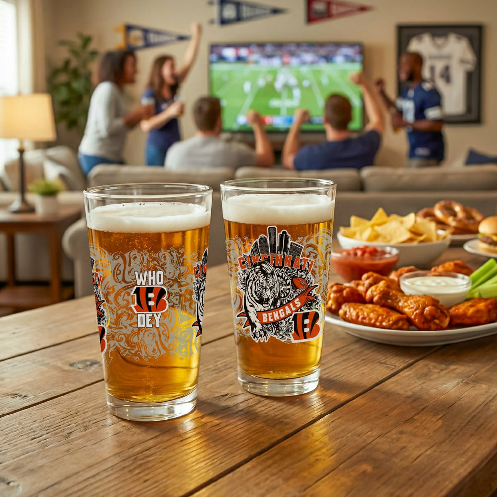 Cincinnati Bengals 16oz Glass pint, Set of 2, NFL, Home