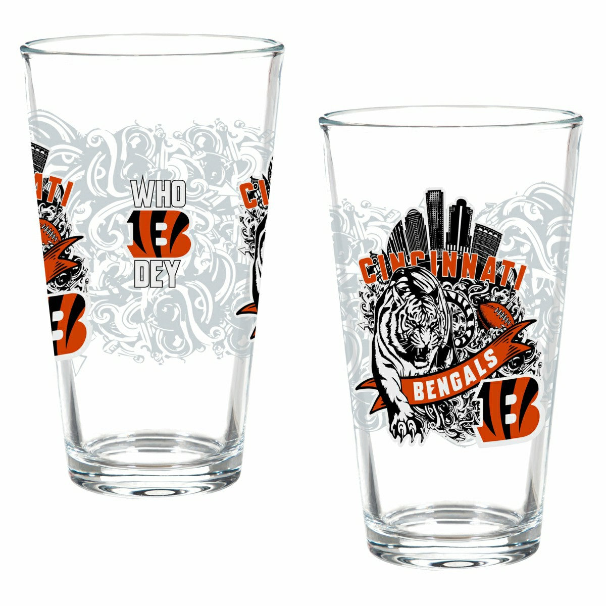 Cincinnati Bengals 16oz Glass pint, Set of 2, NFL, Home